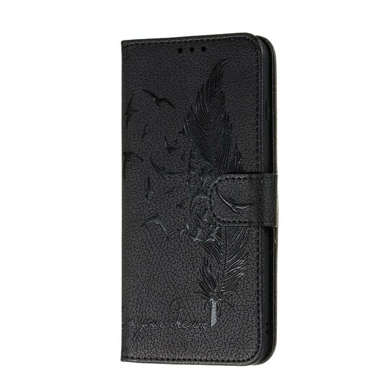 Custodia in pelle Xiaomi Redmi Note 9S / 9 Pro Piuma Vivi Il Tuo Sogno