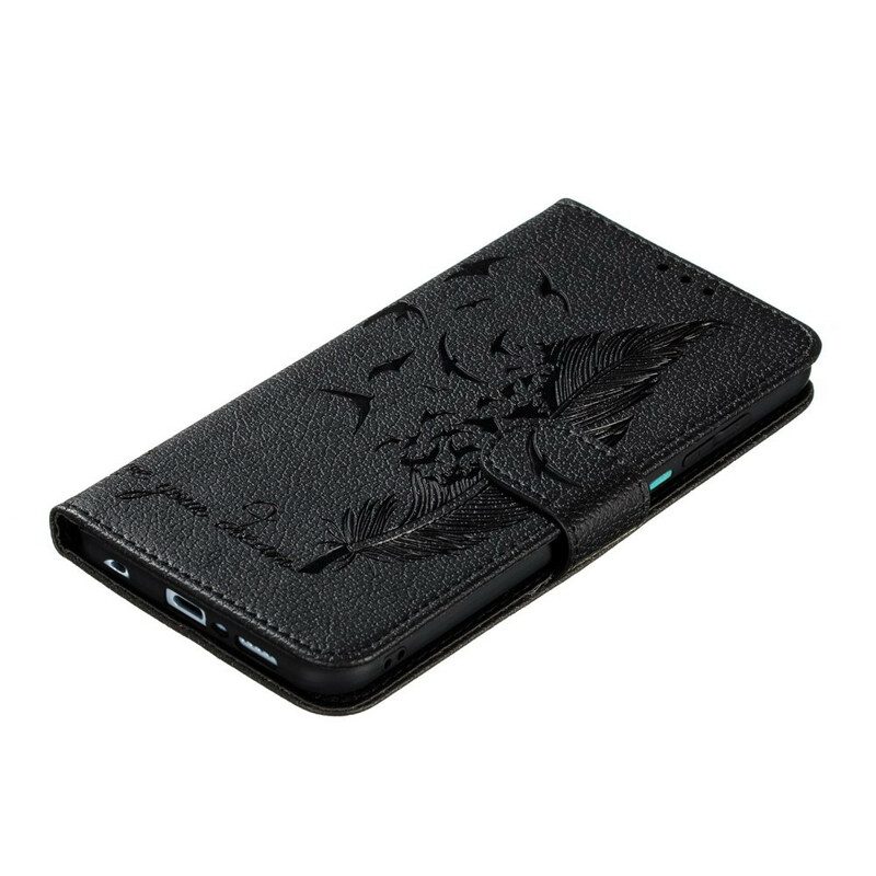 Custodia in pelle Xiaomi Redmi Note 9S / 9 Pro Piuma Vivi Il Tuo Sogno