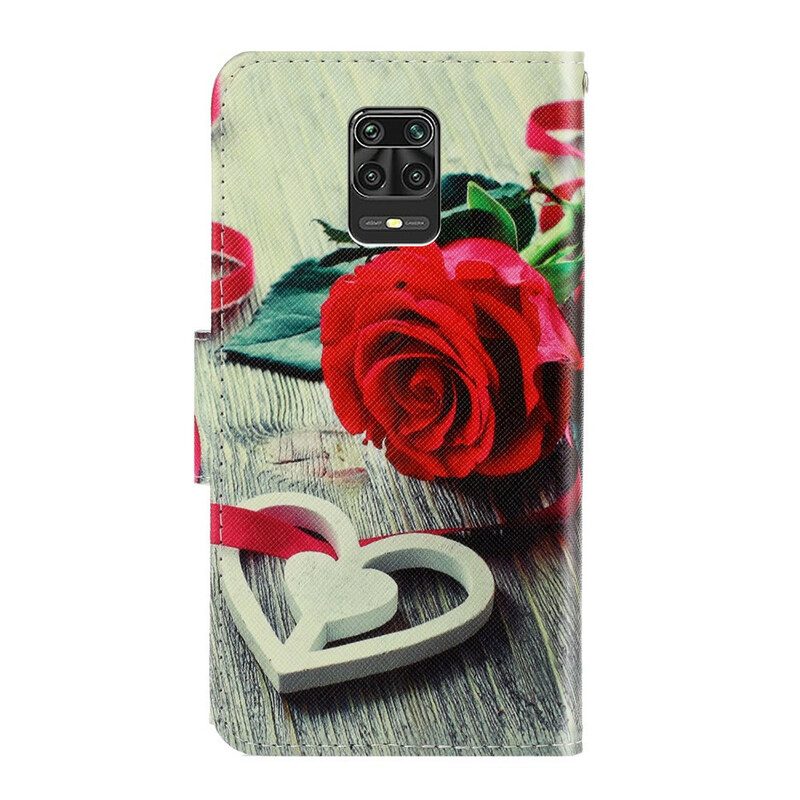 Custodia in pelle Xiaomi Redmi Note 9S / 9 Pro Rosa Romantica Con Cinturino