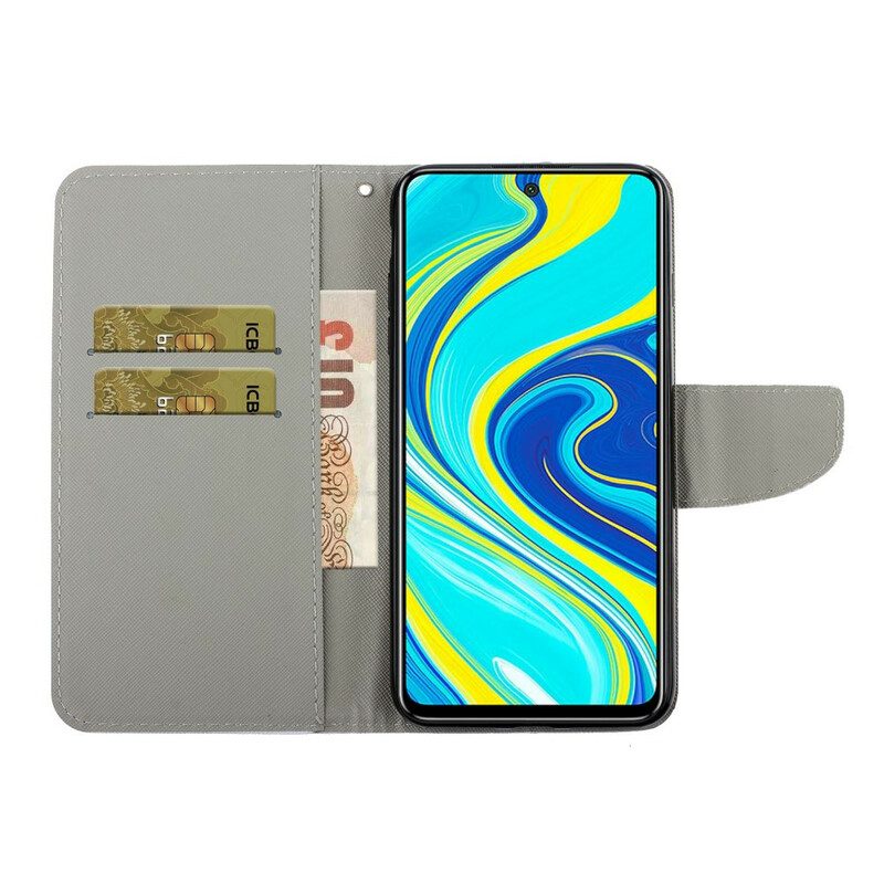 Custodia in pelle Xiaomi Redmi Note 9S / 9 Pro Rosa Romantica Con Cinturino
