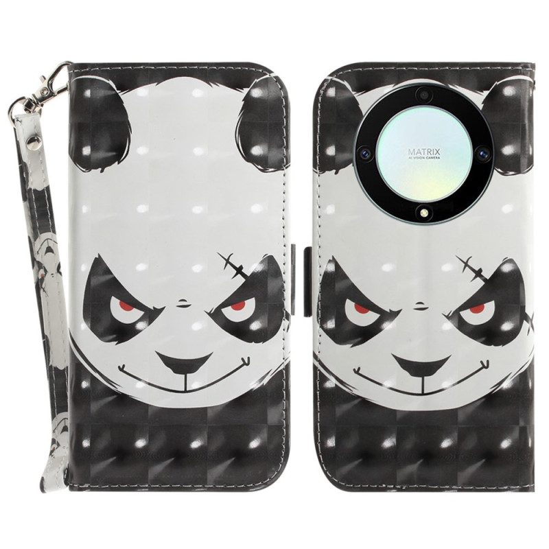 Custodia A Portafoglio Honor Magic 5 Lite Panda Arrabbiato Con Cordino