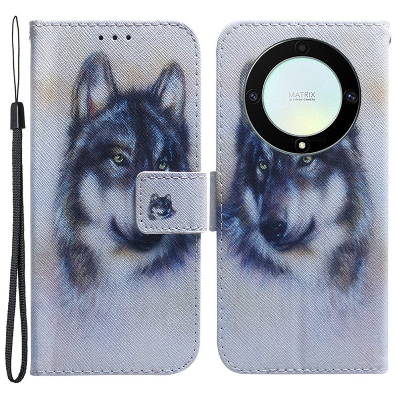 Custodia in pelle Honor Magic 5 Lite Cane Dell'acquerello Strappy