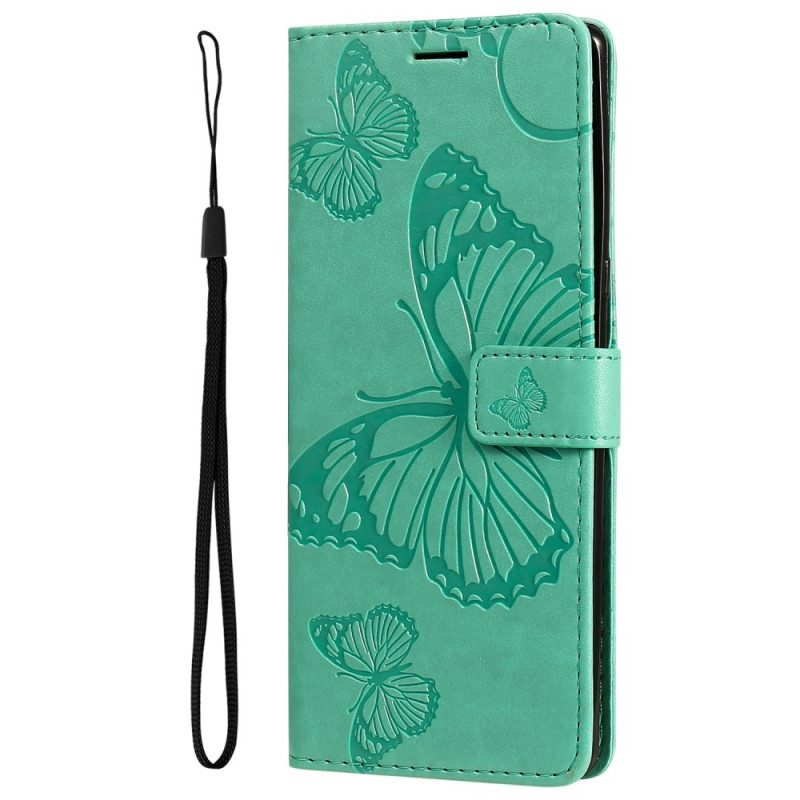 Custodia in pelle Honor Magic 5 Lite Farfalle Con Cinturino Gigante