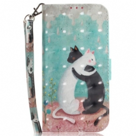 Custodia in pelle Honor Magic 5 Lite Gatto Bianco Gatto Nero Con Cinturino