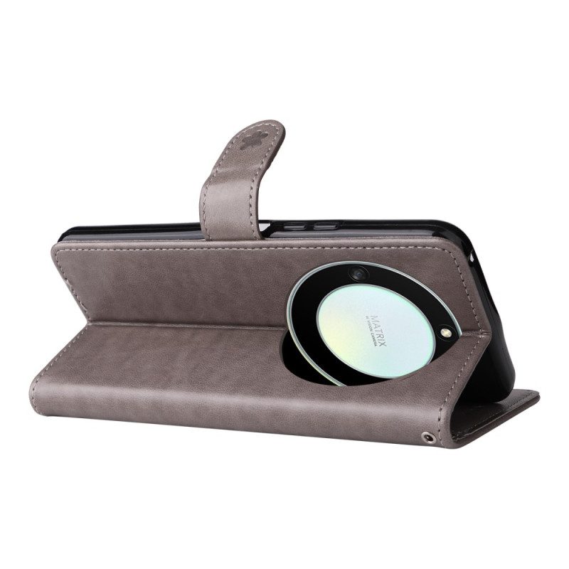 Custodia in pelle Honor Magic 5 Lite Gatto E Ape Con Cordino