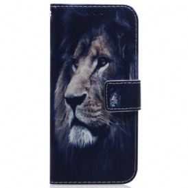 Custodia in pelle Honor Magic 5 Lite Leone Sognante Con Cinturino