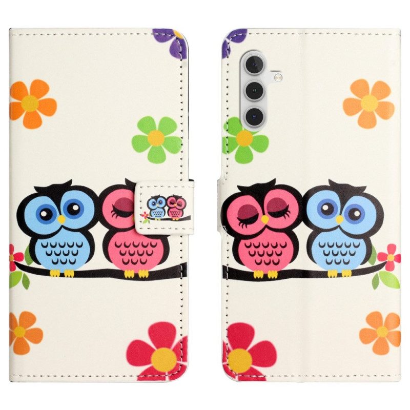 Custodia in pelle Samsung Galaxy A14 / A14 5G Coppia Di Gufi