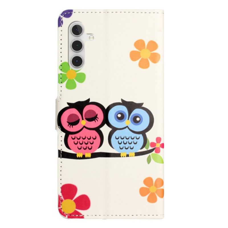 Custodia in pelle Samsung Galaxy A14 / A14 5G Coppia Di Gufi