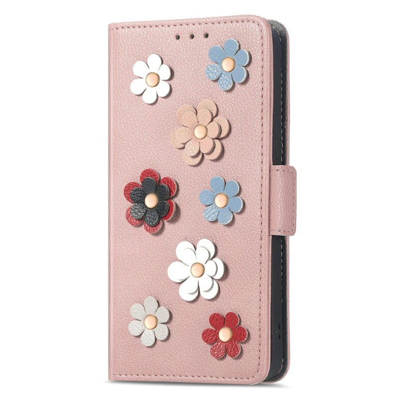 Custodia in pelle Samsung Galaxy A14 / A14 5G Fiori Decorativi