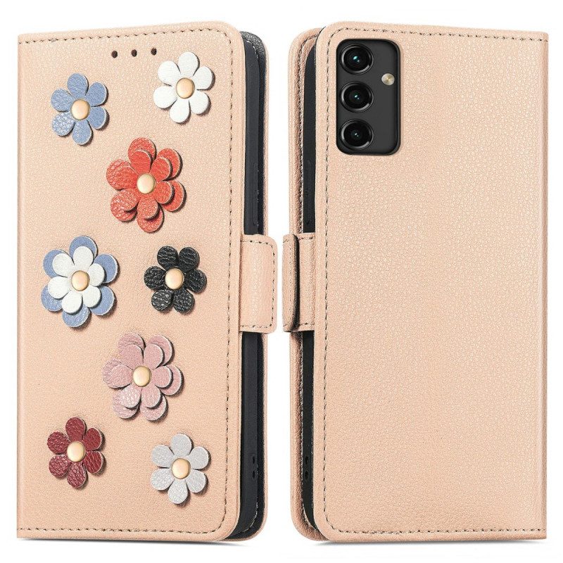 Custodia in pelle Samsung Galaxy A14 / A14 5G Fiori Decorativi