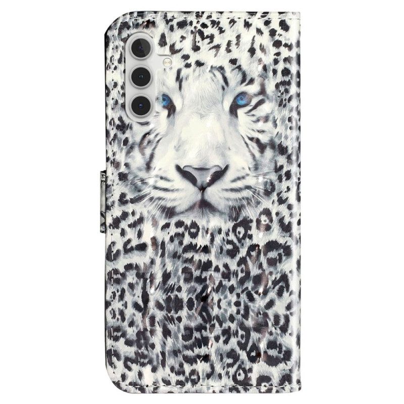 Custodia in pelle Samsung Galaxy A14 / A14 5G Leopardo Con Spalline