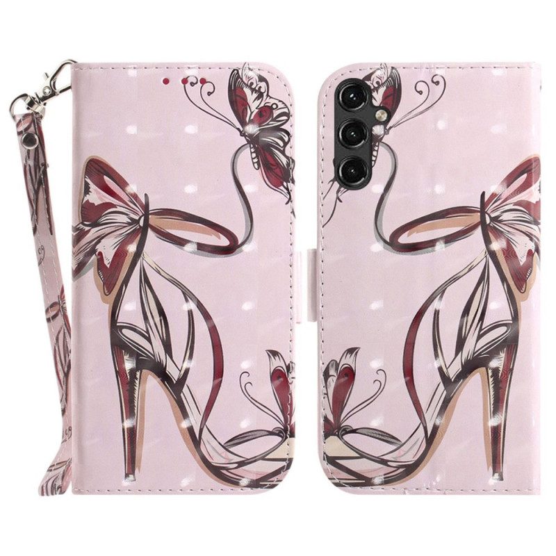 Custodia in pelle Samsung Galaxy A14 / A14 5G Ramo Fiorito Con Cinturino