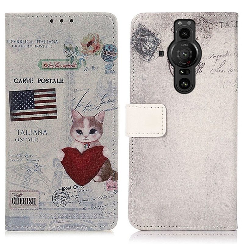 Custodia in pelle Sony Xperia Pro-I Gatto Viaggiatore