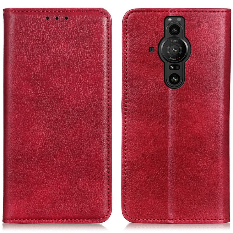 Folio Cover Sony Xperia Pro-I Custodia in pelle Pelle Crosta Litchi