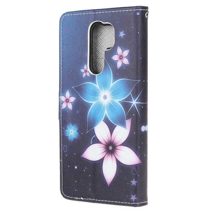 Custodia in pelle Xiaomi Redmi 9 Cinturino Lunare Fiori