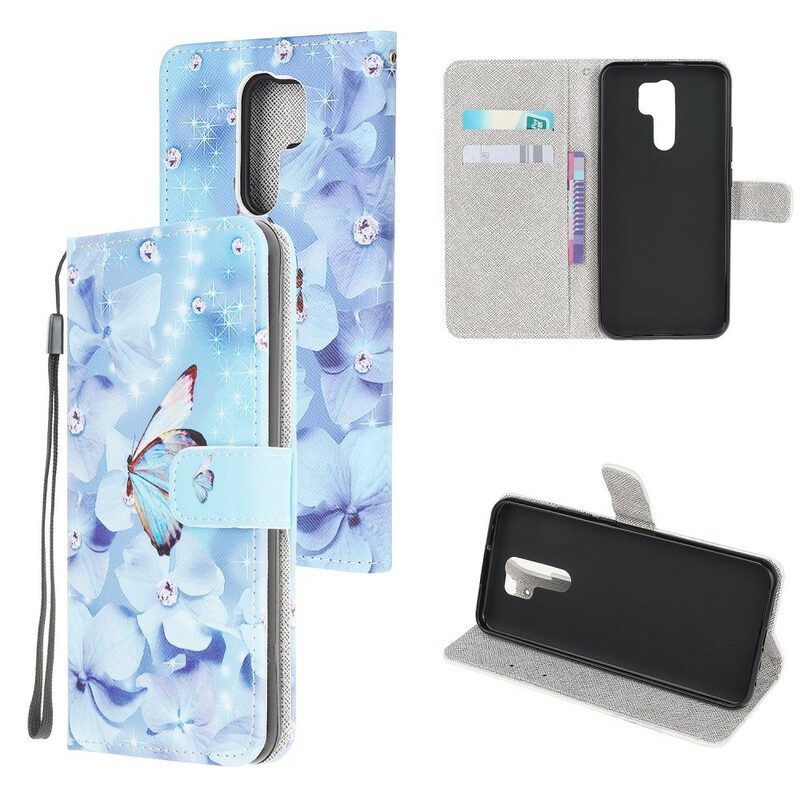 Custodia in pelle Xiaomi Redmi 9 Farfalle Di Diamanti Strappy