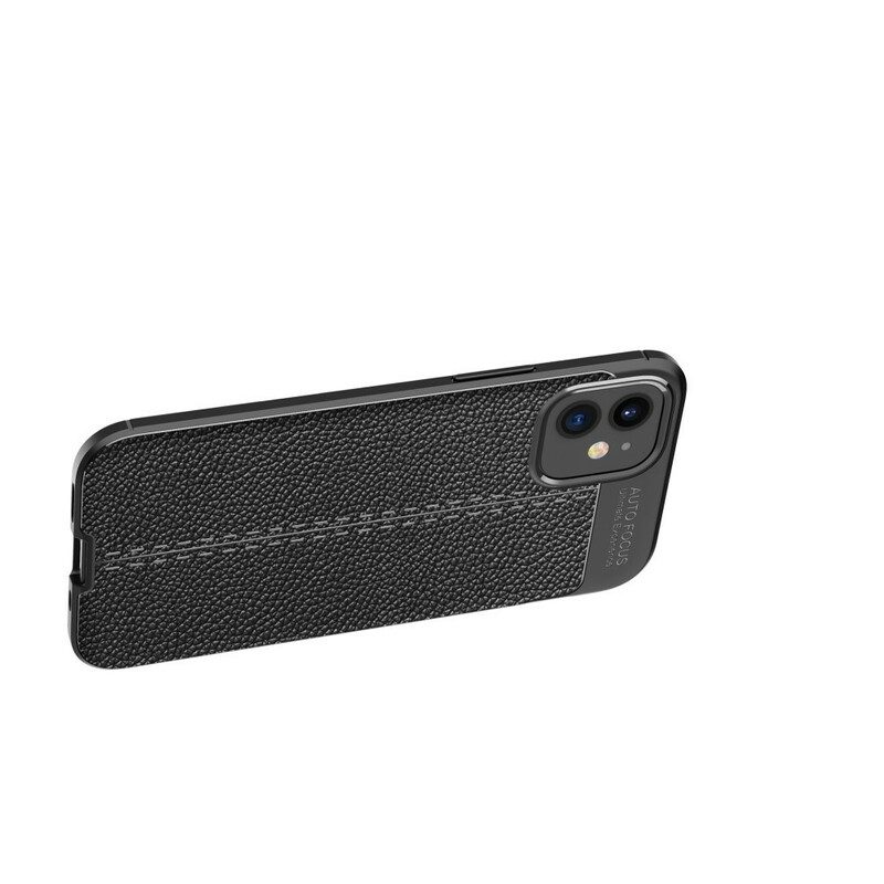 Cover iPhone 12 Mini Doppia Linea Litchi Effetto Pelle