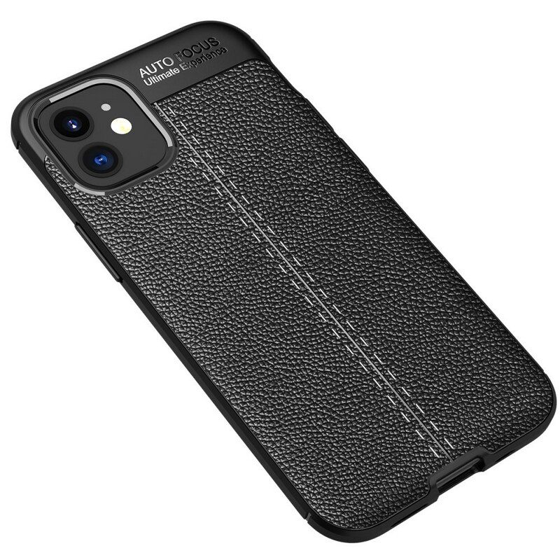 Cover iPhone 12 Mini Doppia Linea Litchi Effetto Pelle