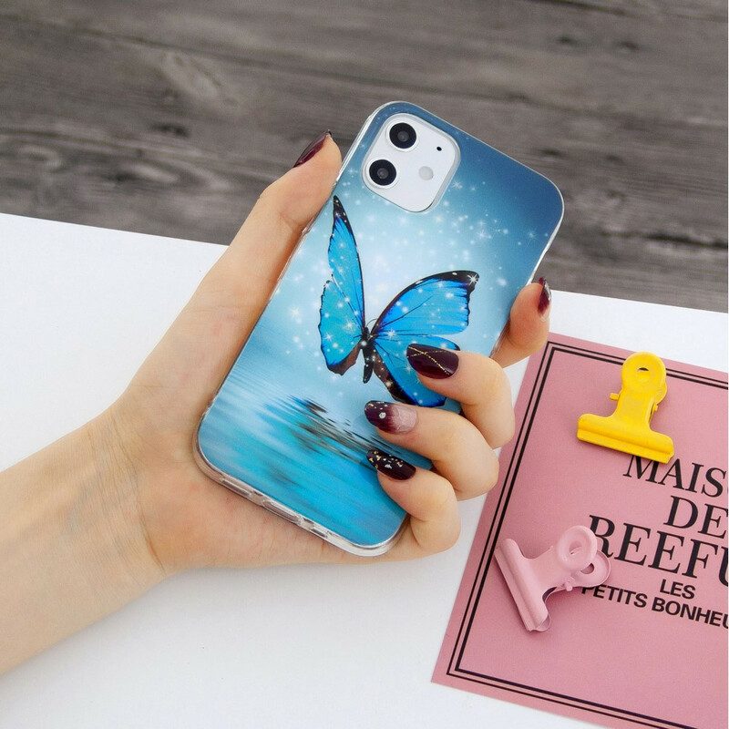 Cover iPhone 12 Mini Farfalla Blu Fluorescente