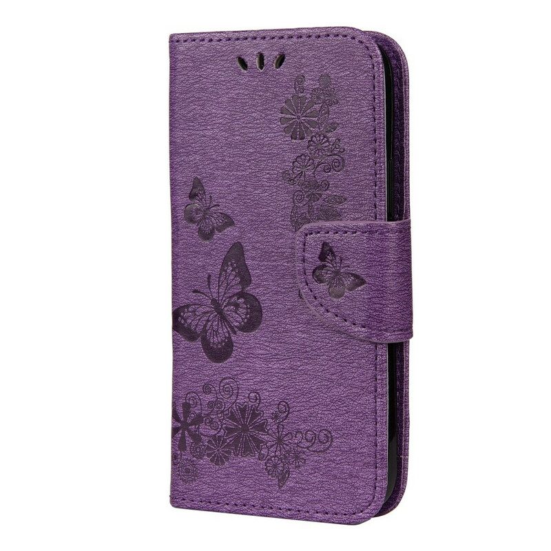Custodia A Portafoglio iPhone 12 Mini Splendide Farfalle Cinturino