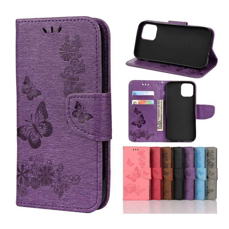 Custodia A Portafoglio iPhone 12 Mini Splendide Farfalle Cinturino