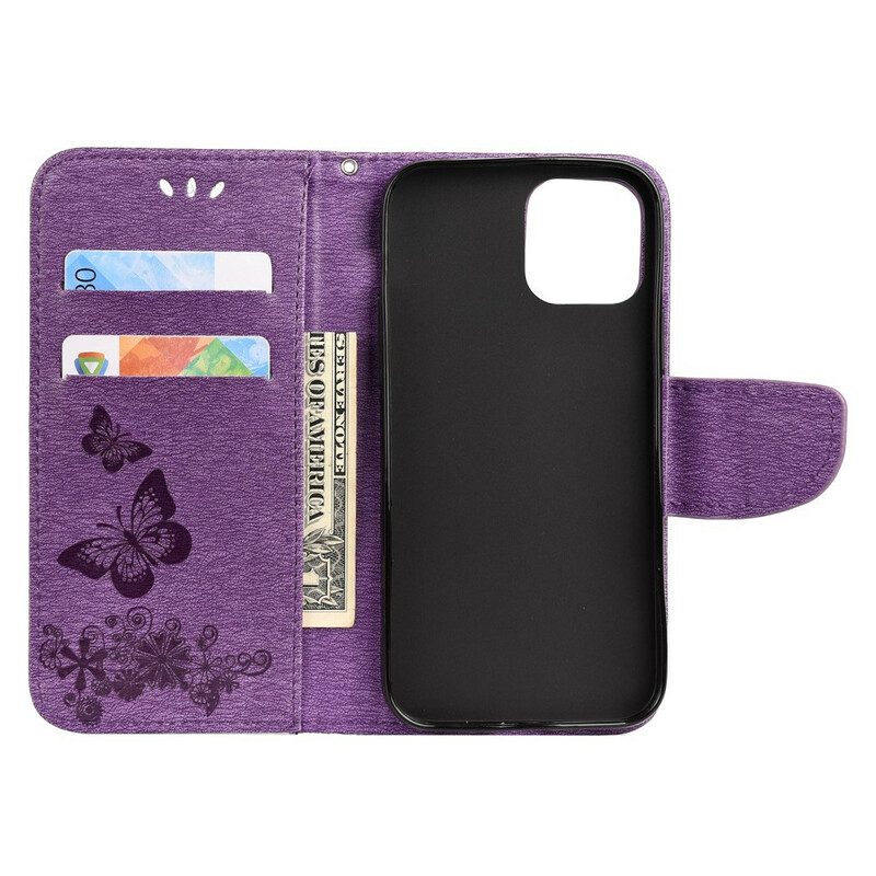 Custodia A Portafoglio iPhone 12 Mini Splendide Farfalle Cinturino