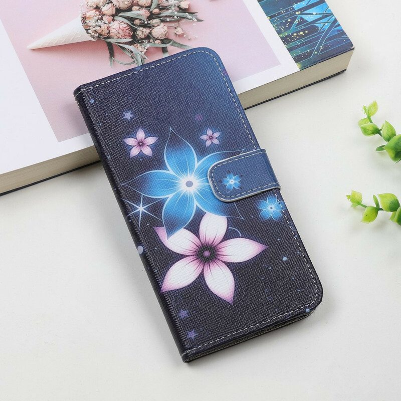 Custodia in pelle iPhone 12 Mini Cinturino Lunare Fiori