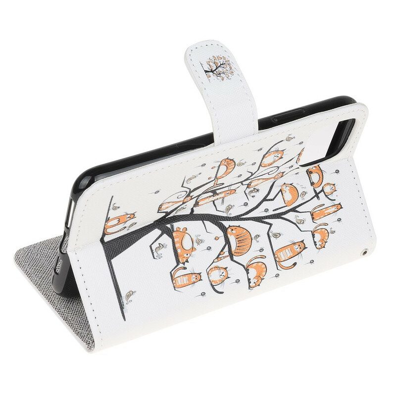 Custodia in pelle iPhone 12 Mini Gatti Funky Con Cinturino