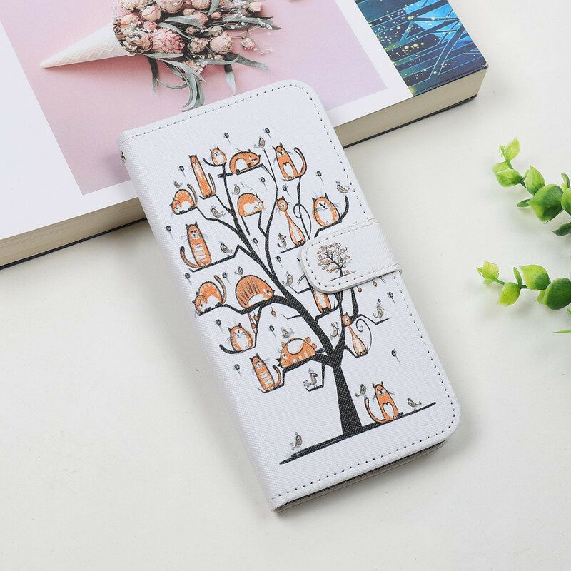 Custodia in pelle iPhone 12 Mini Gatti Funky Con Cinturino