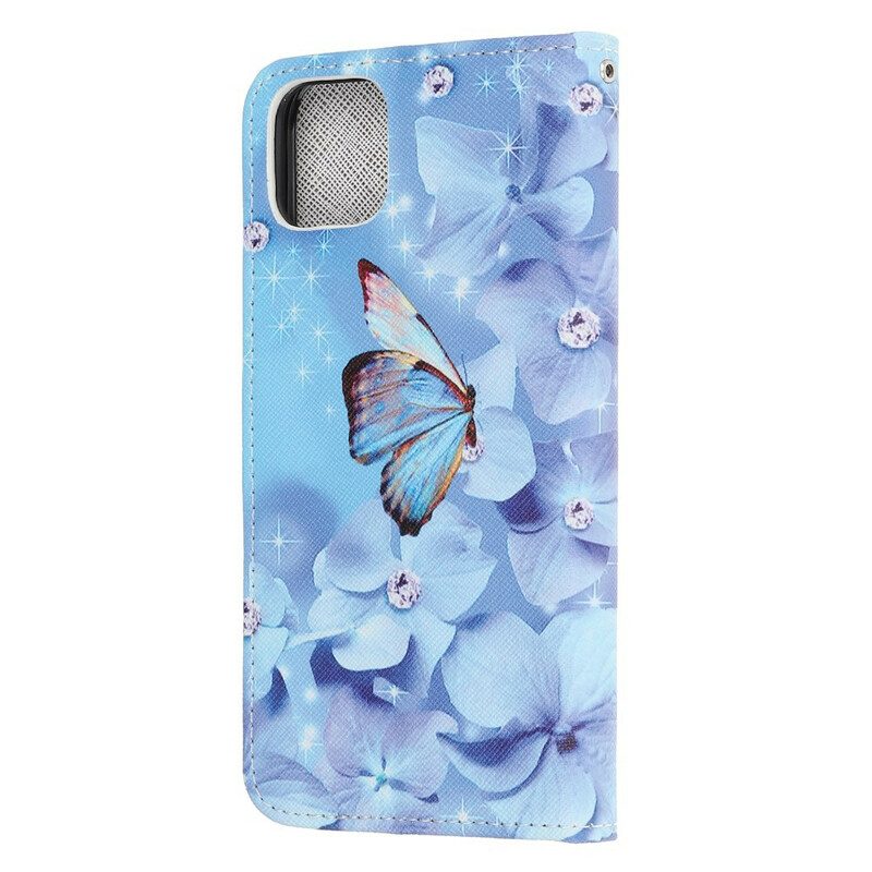 Folio Cover iPhone 12 Mini Farfalle Di Diamanti Strappy