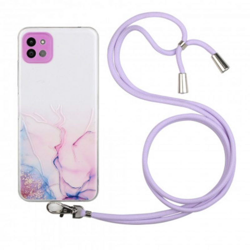 Cover Samsung Galaxy A22 5G Con Cordone Di Marmo