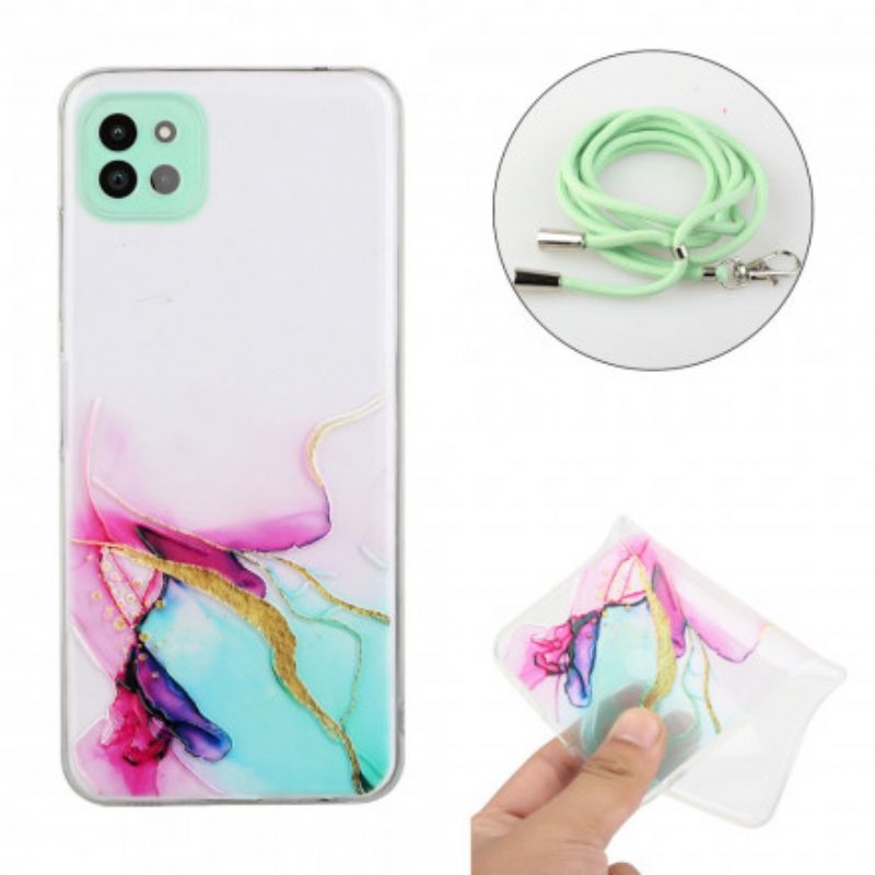 Cover Samsung Galaxy A22 5G Con Cordone Di Marmo