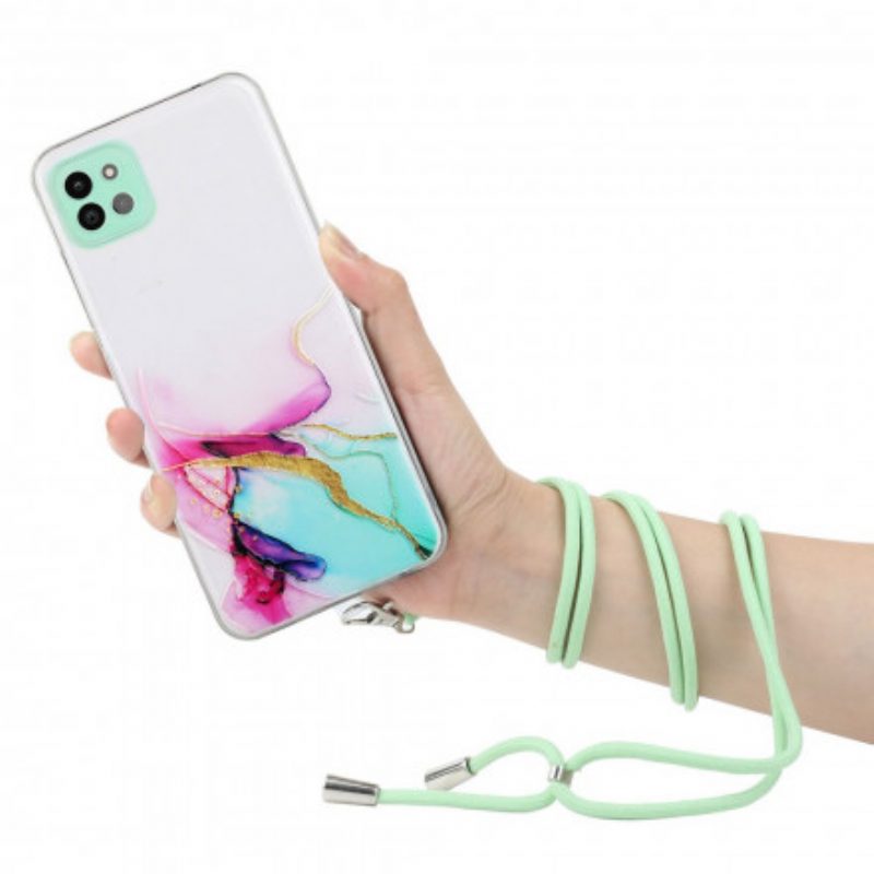 Cover Samsung Galaxy A22 5G Con Cordone Di Marmo