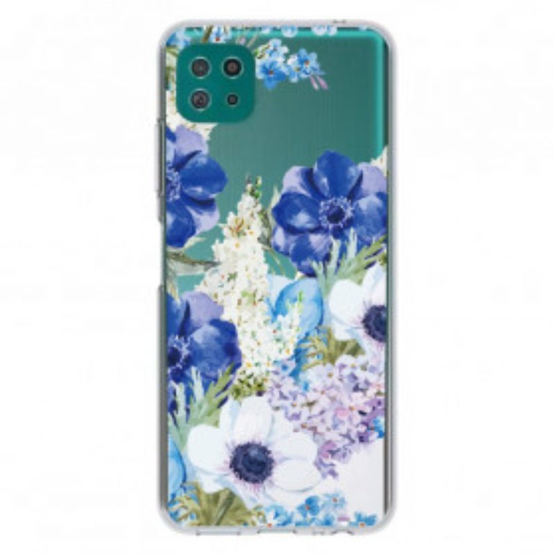 Cover Samsung Galaxy A22 5G Fiori Blu Dell'acquerello Senza Soluzione Di Continuità