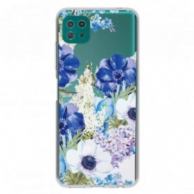 Cover Samsung Galaxy A22 5G Fiori Blu Dell'acquerello Senza Soluzione Di Continuità