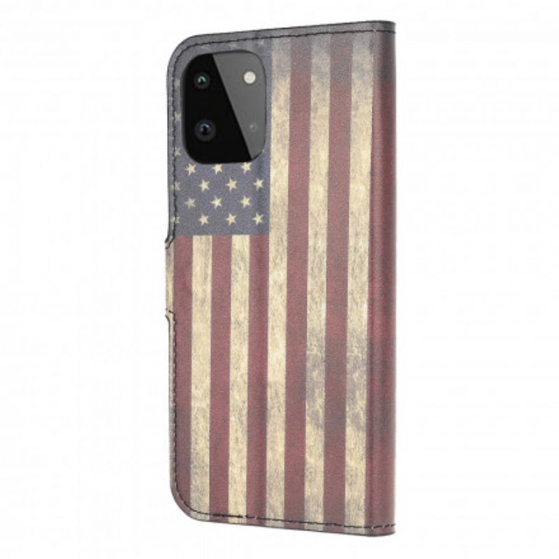 Custodia in pelle Samsung Galaxy A22 5G Bandiera Americana
