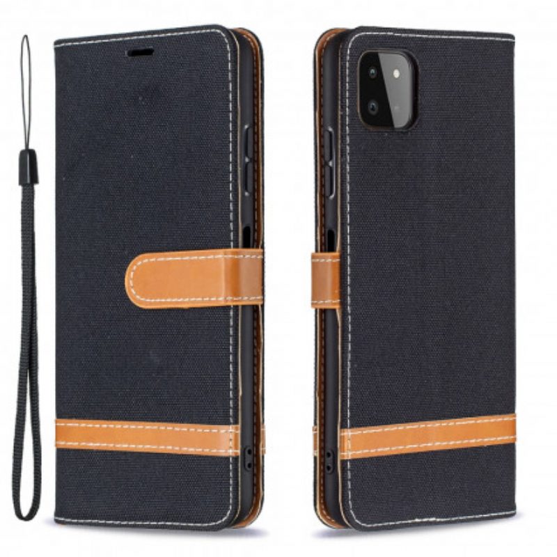 Custodia in pelle Samsung Galaxy A22 5G Cinturino Effetto Tessuto E Pelle