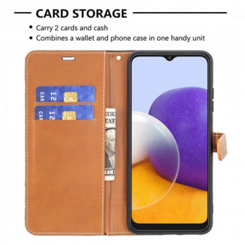 Custodia in pelle Samsung Galaxy A22 5G Cinturino Effetto Tessuto E Pelle