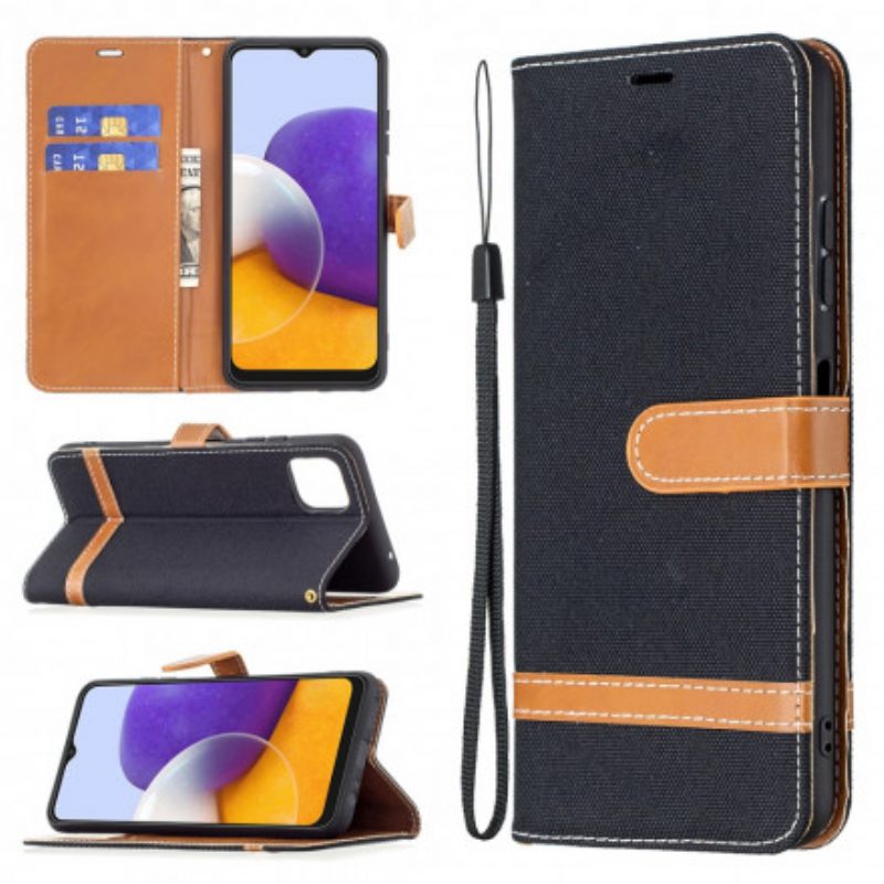 Custodia in pelle Samsung Galaxy A22 5G Cinturino Effetto Tessuto E Pelle