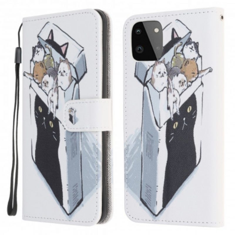 Custodia in pelle Samsung Galaxy A22 5G Consegna Gatti Con Perizoma