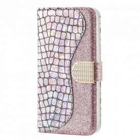 Custodia in pelle Samsung Galaxy A22 5G Diamanti Coccodrillo