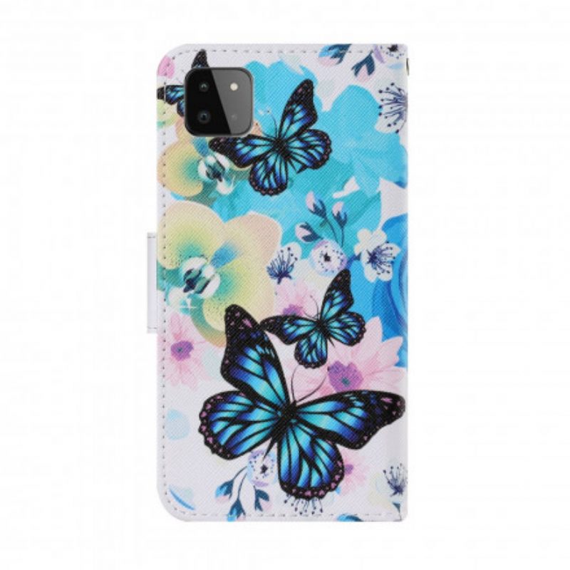 Custodia in pelle Samsung Galaxy A22 5G Farfalle E Fiori Estivi