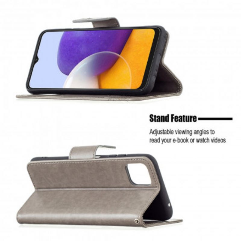 Custodia in pelle Samsung Galaxy A22 5G Farfalle In Volo Con Cordino