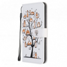 Custodia in pelle Samsung Galaxy A22 5G Gatti Funky Con Cinturino