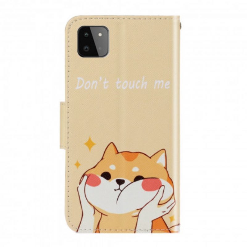 Custodia in pelle Samsung Galaxy A22 5G Gatto Non Toccarmi Con La Cinghia