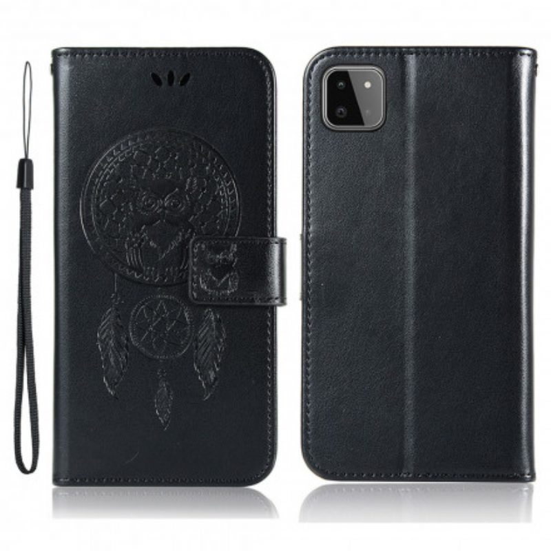Custodia in pelle Samsung Galaxy A22 5G Gufo Acchiappasogni Effetto Pelle