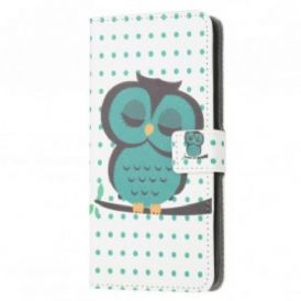 Custodia in pelle Samsung Galaxy A22 5G Gufo Addormentato