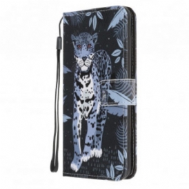 Custodia in pelle Samsung Galaxy A22 5G Leopardo Con Spalline