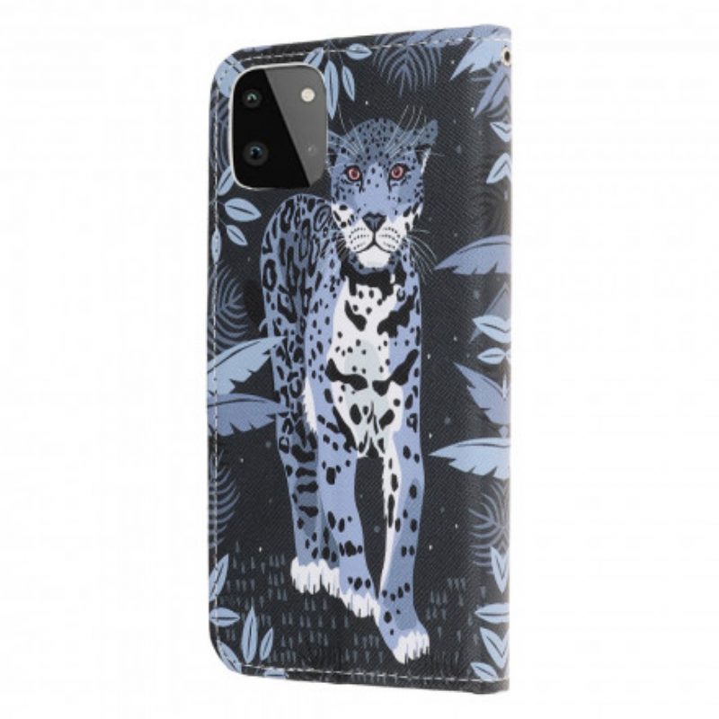Custodia in pelle Samsung Galaxy A22 5G Leopardo Con Spalline