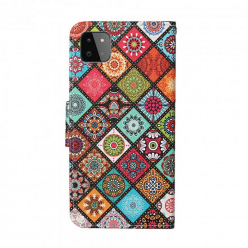 Custodia in pelle Samsung Galaxy A22 5G Mandala Patchwork Con Cordino